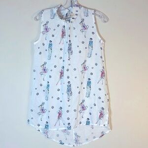 NWT. DOLCEZZA XS Fashion Girl Print Sleeveless Tunic Top.